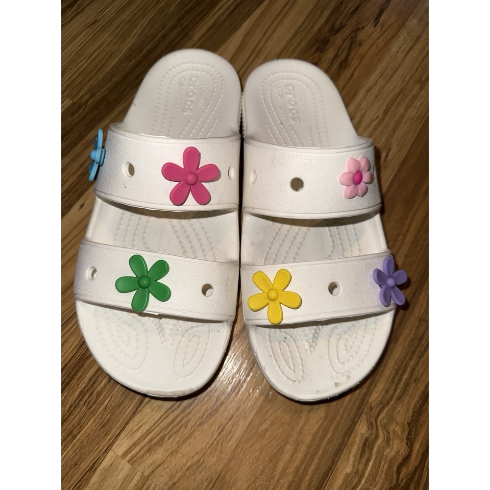 Crocs‎ Classic Unisex White Sandals Women's 8 Men's 6 Flower Multicolor